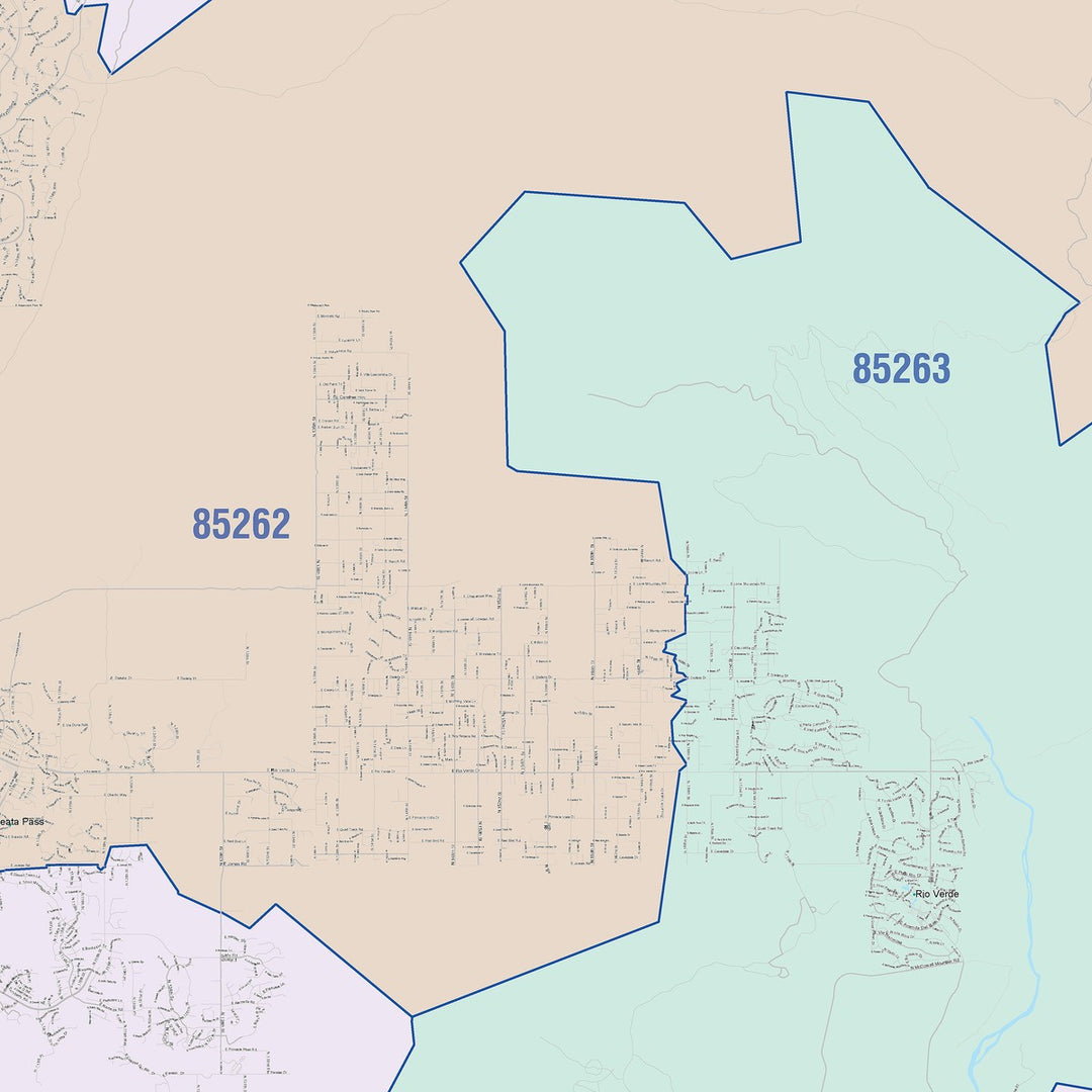 Color Cast Zip Code Style Wall Map of Scottsdale, AZ