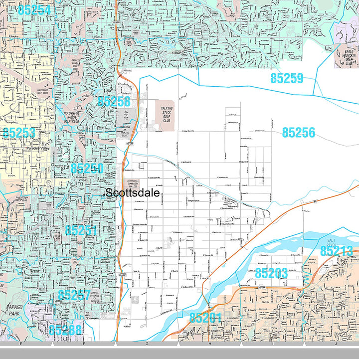 Premium Style Wall Map of Scottsdale AZ