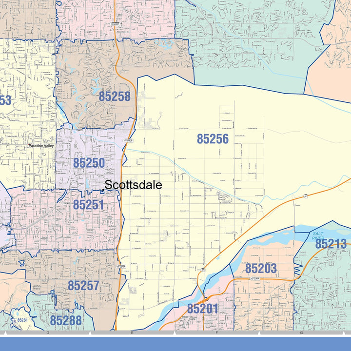 Color Cast Zip Code Style Wall Map of Scottsdale, AZ