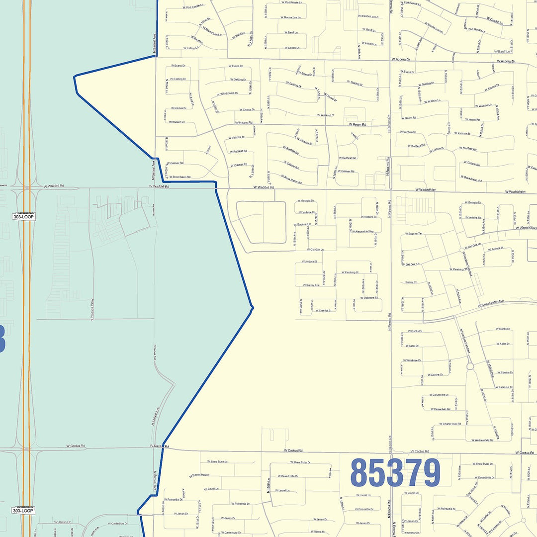 Color Cast Zip Code Style Wall Map of Surprise, AZ