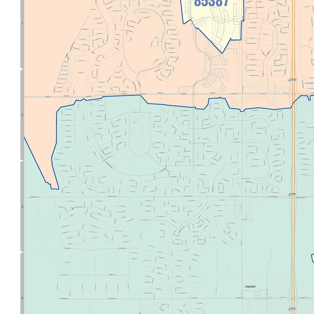 Color Cast Zip Code Style Wall Map of Surprise, AZ