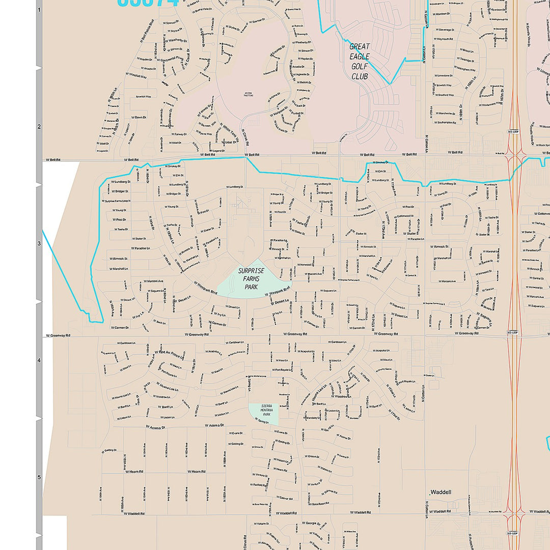 Premium Style Wall Map of Surprise, AZ