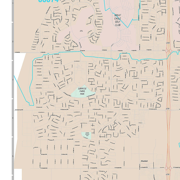Premium Style Wall Map of Surprise, AZ