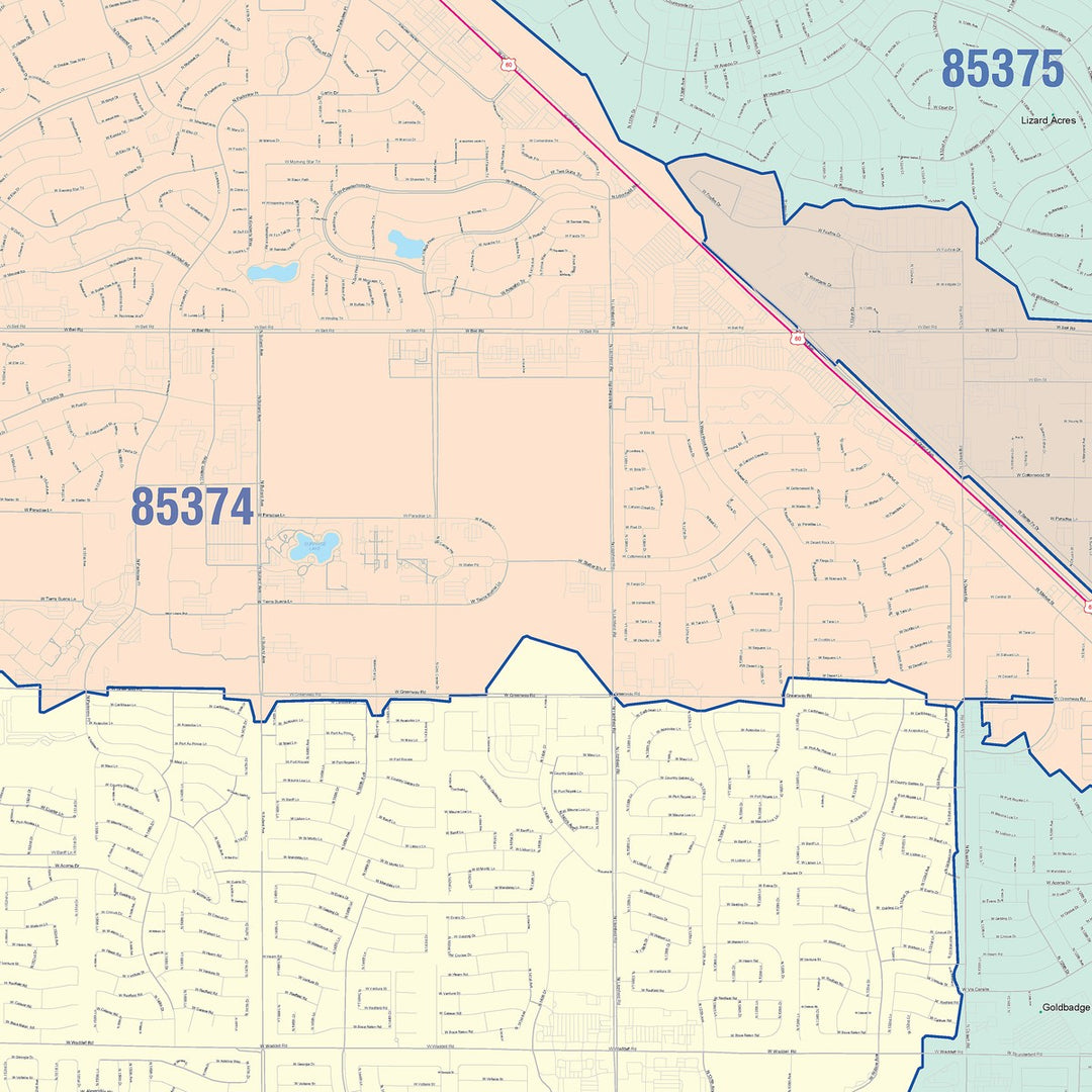 Color Cast Zip Code Style Wall Map of Surprise, AZ