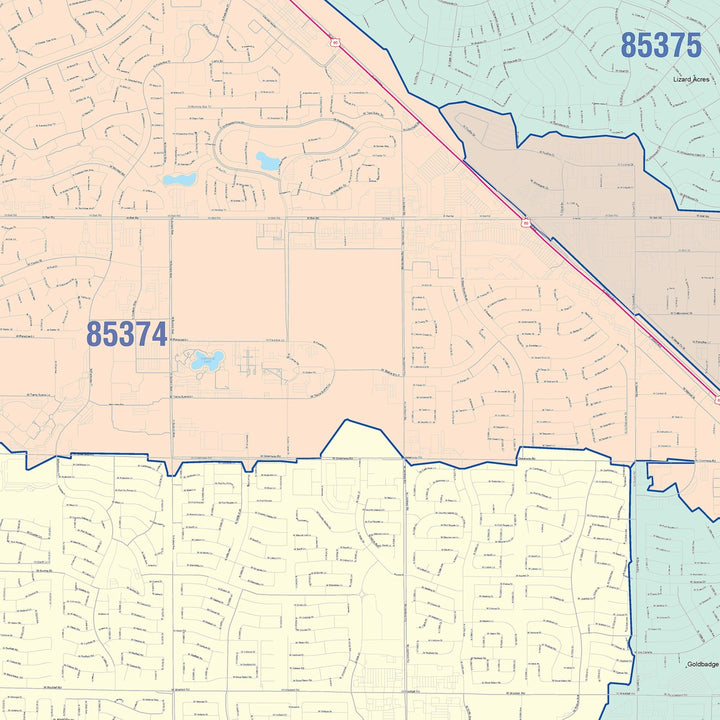Color Cast Zip Code Style Wall Map of Surprise, AZ