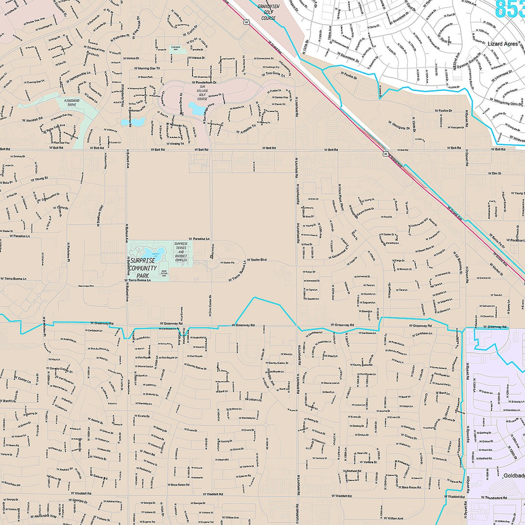 Premium Style Wall Map of Surprise, AZ