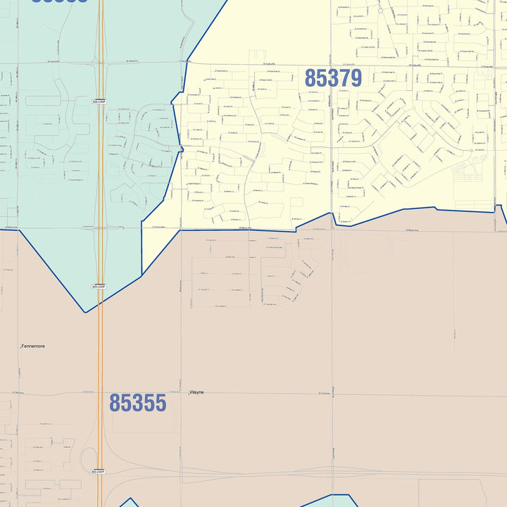 Color Cast Zip Code Style Wall Map of Surprise, AZ