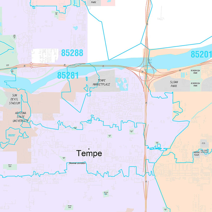 Premium Style Wall Map of Tempe AZ