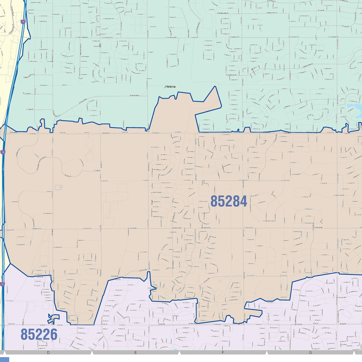 Color Cast Zip Code Style Wall Map of Tempe, AZ – American Map Store