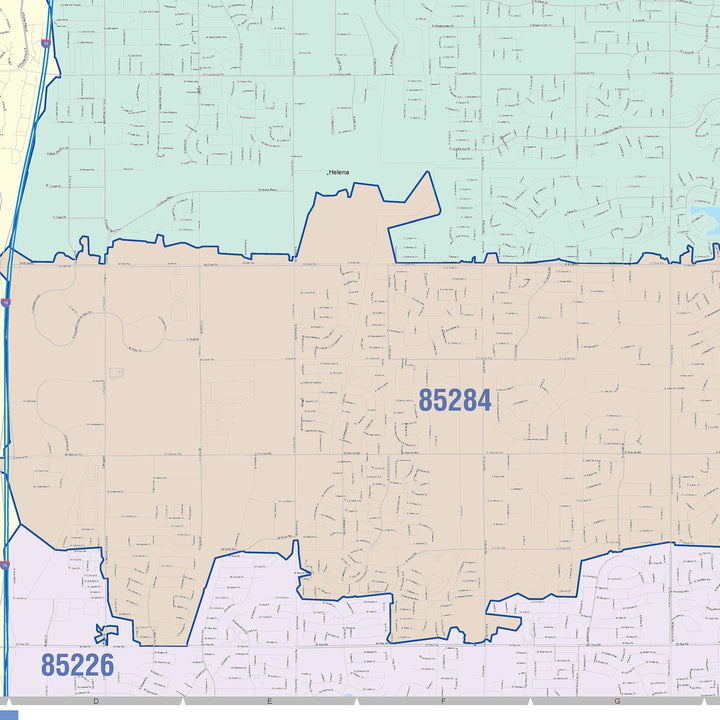 Color Cast Zip Code Style Wall Map of Tempe, AZ