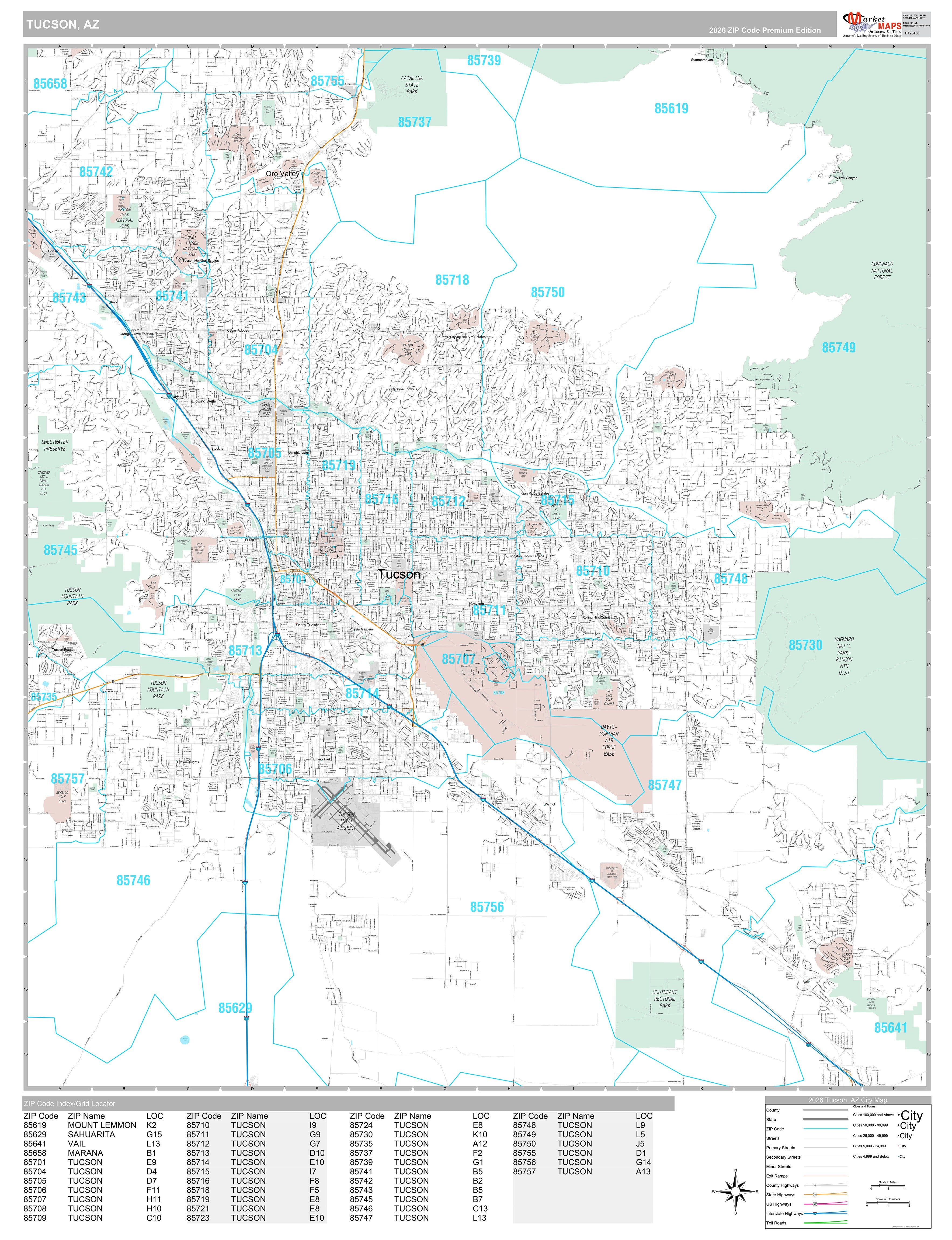 Premium Style Wall Map of Tucson, AZ – American Map Store