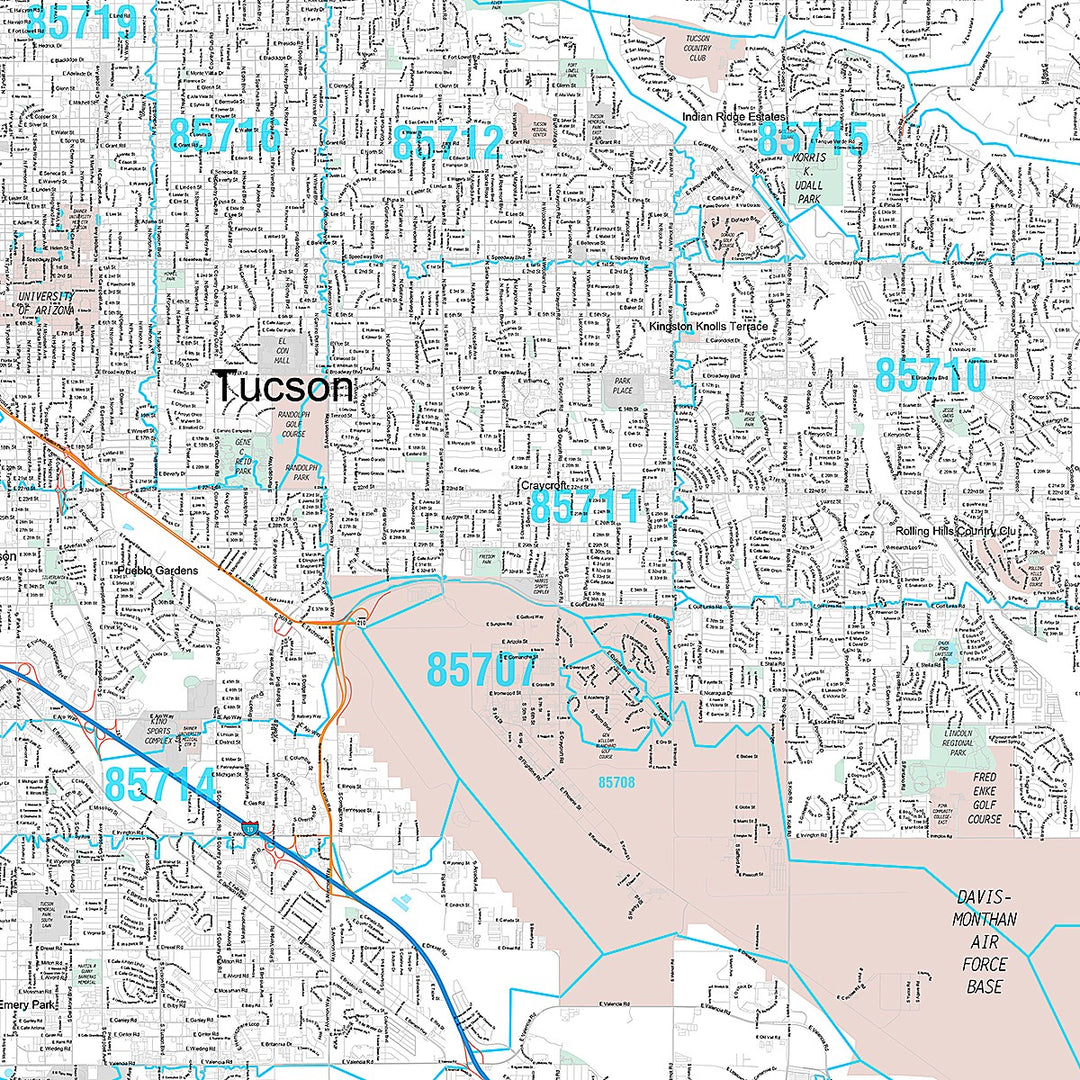 Premium Style Wall Map of Tucson AZ