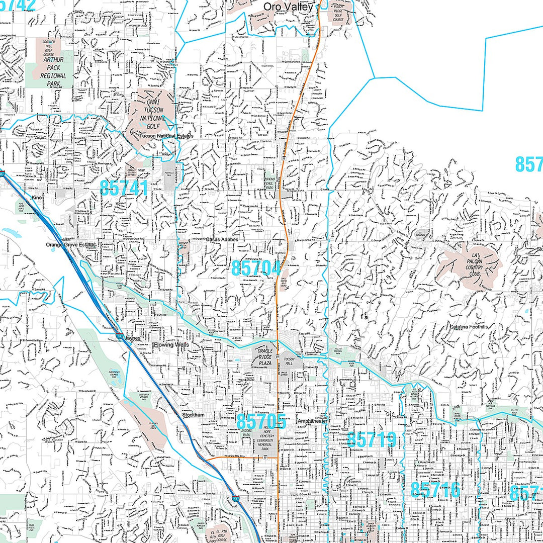 Premium Style Wall Map of Tucson AZ