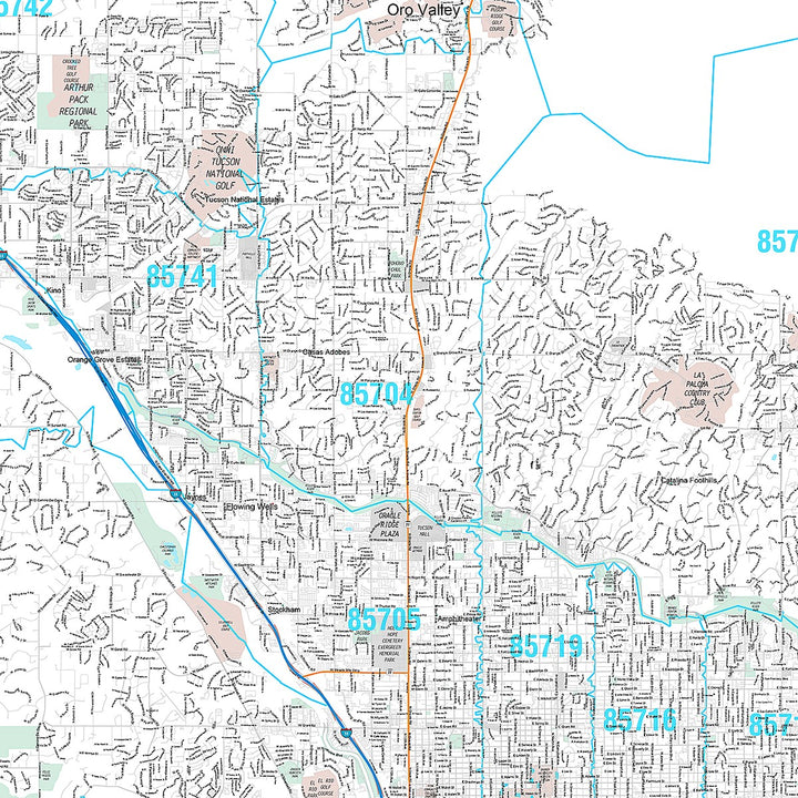 Premium Style Wall Map of Tucson AZ