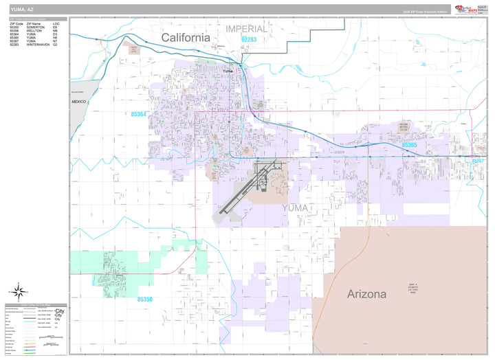 Premium Style Wall Map of Yuma, AZ