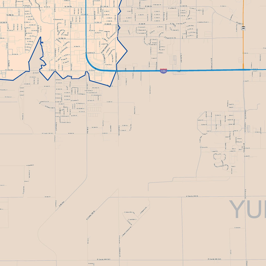 Color Cast Zip Code Style Wall Map of Yuma, AZ
