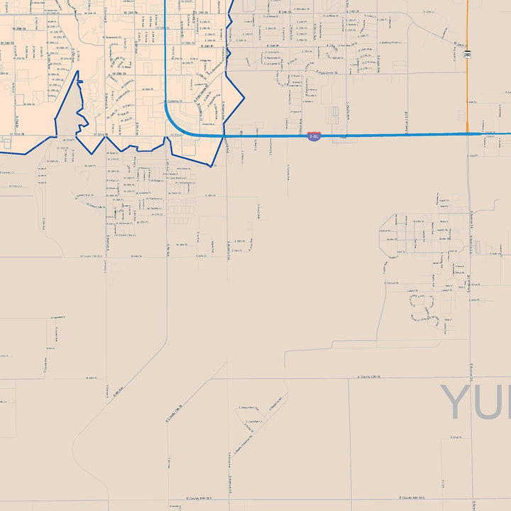 Color Cast Zip Code Style Wall Map of Yuma, AZ