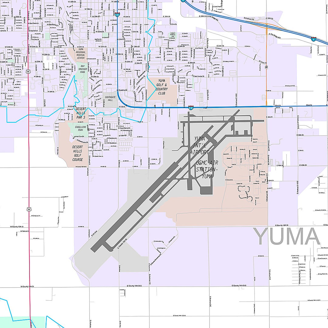 Premium Style Wall Map of Yuma, AZ