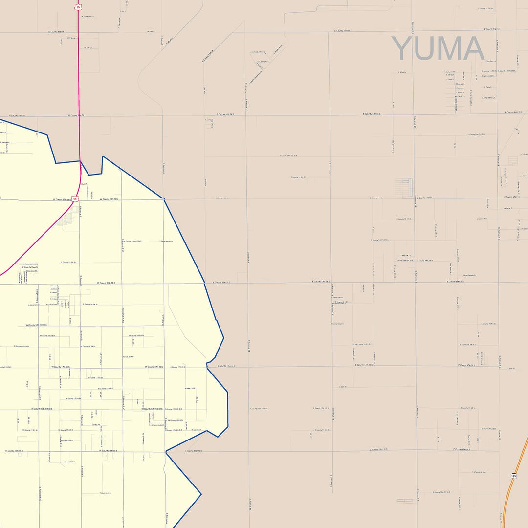 Color Cast Zip Code Style Wall Map of Yuma, AZ