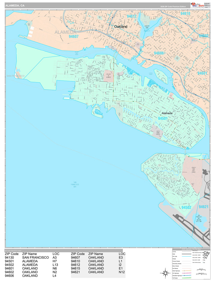 Premium Style Wall Map of Alameda, CA