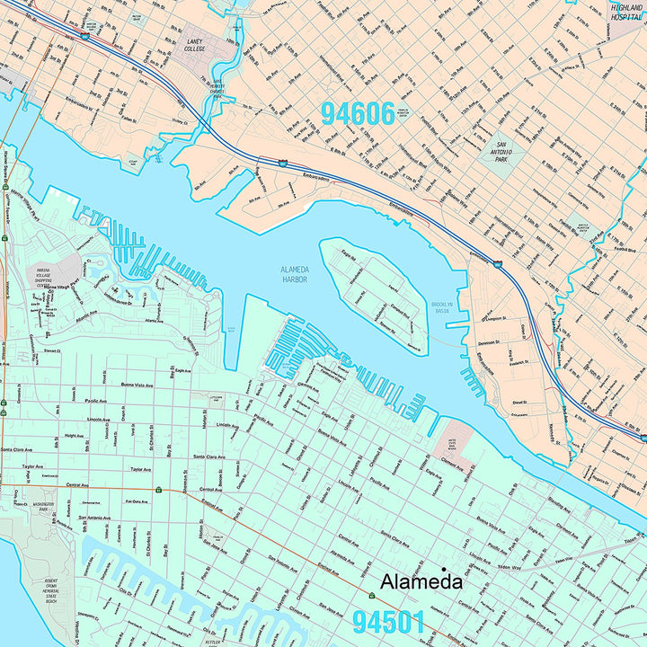 Premium Style Wall Map of Alameda, CA