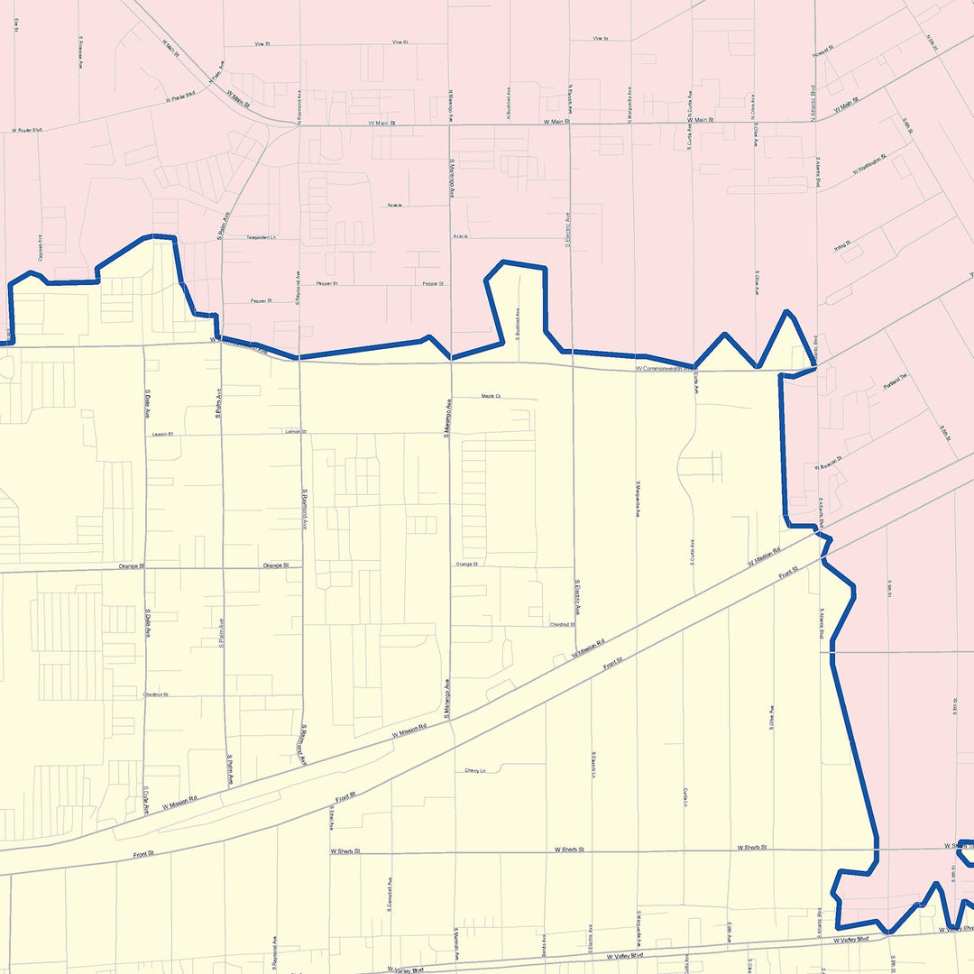 Color Cast Zip Code Style Wall Map of Alhambra, CA