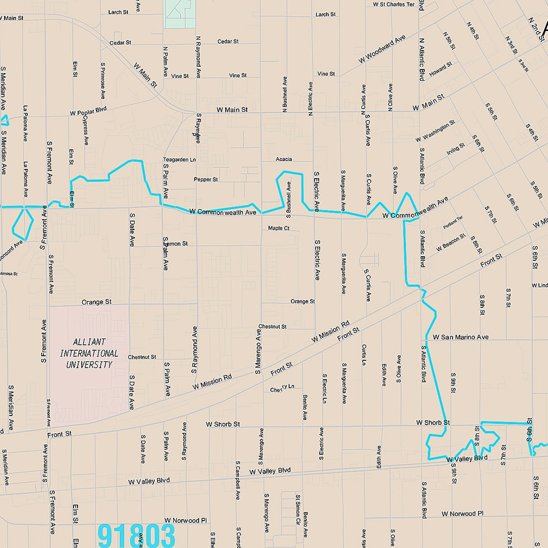 Premium Style Wall Map of Alhambra, CA
