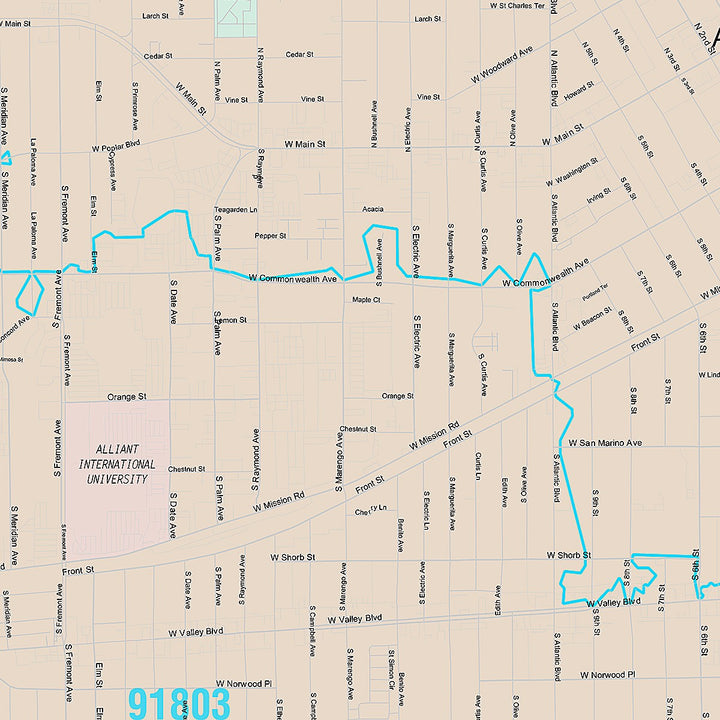 Premium Style Wall Map of Alhambra, CA