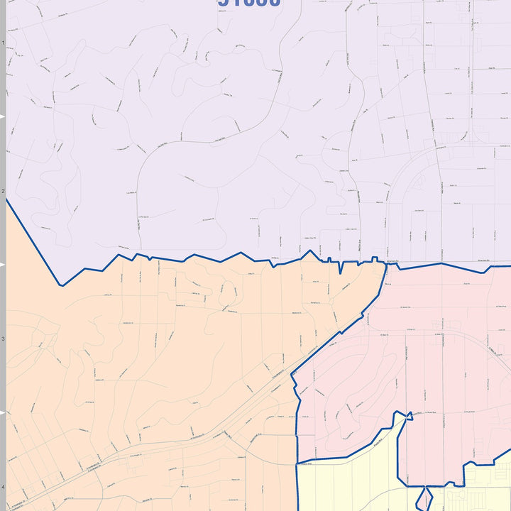 Color Cast Zip Code Style Wall Map of Alhambra, CA