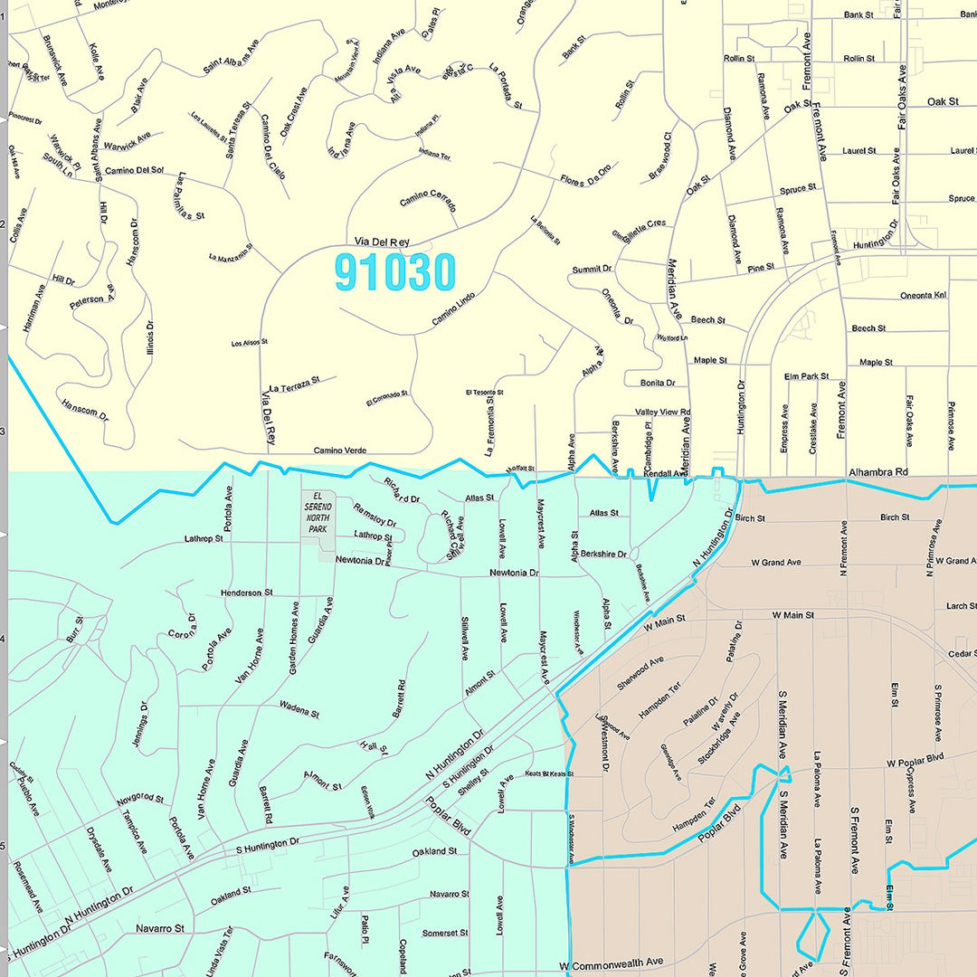 Premium Style Wall Map of Alhambra, CA
