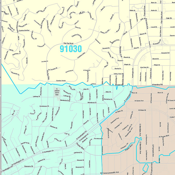 Premium Style Wall Map of Alhambra, CA