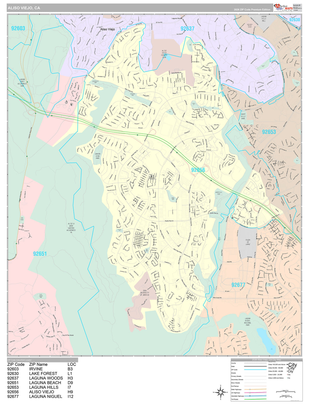 Premium Style Wall Map of Aliso Viejo, CA
