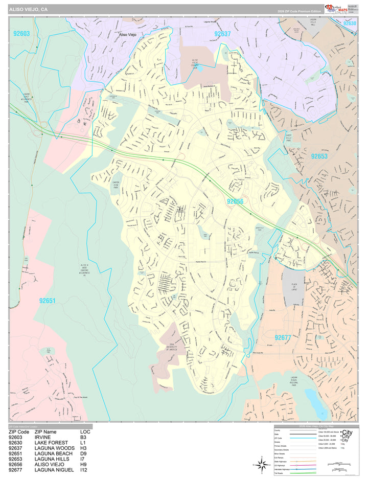 Premium Style Wall Map of Aliso Viejo, CA