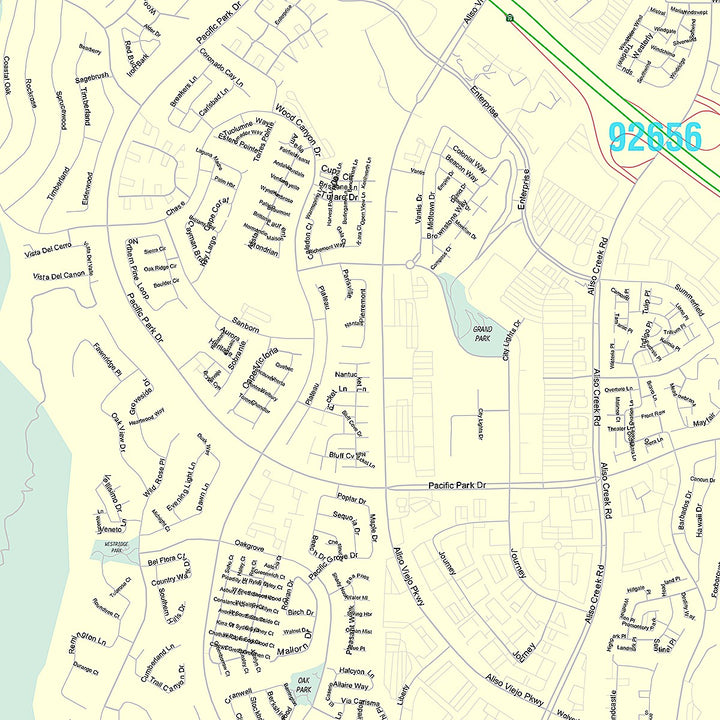 Premium Style Wall Map of Aliso Viejo, CA