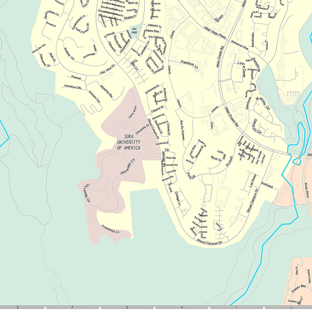 Premium Style Wall Map of Aliso Viejo, CA