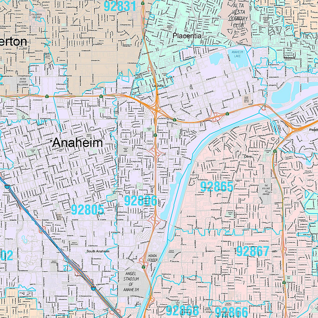 Premium Style Wall Map of Anaheim CA