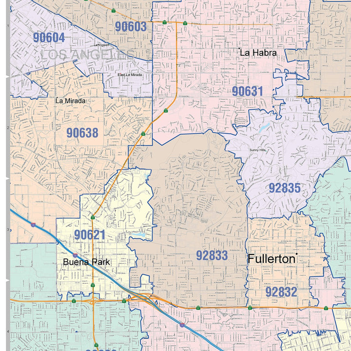 Color Cast Zip Code Style Wall Map of Anaheim, CA – American Map Store
