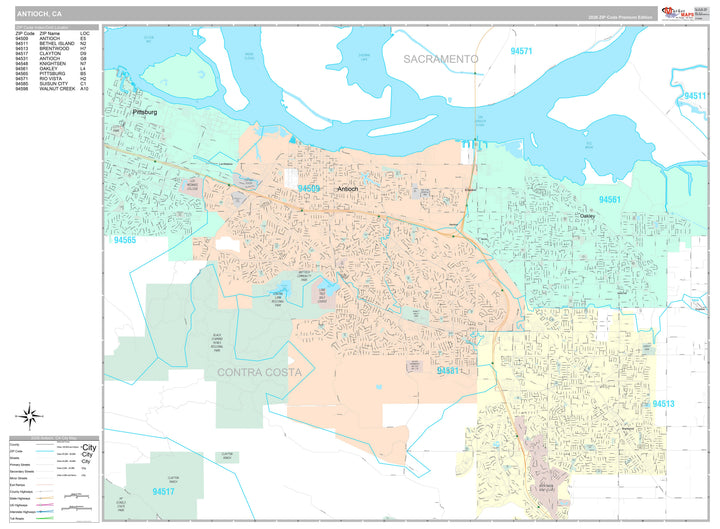 Premium Style Wall Map of Antioch, CA