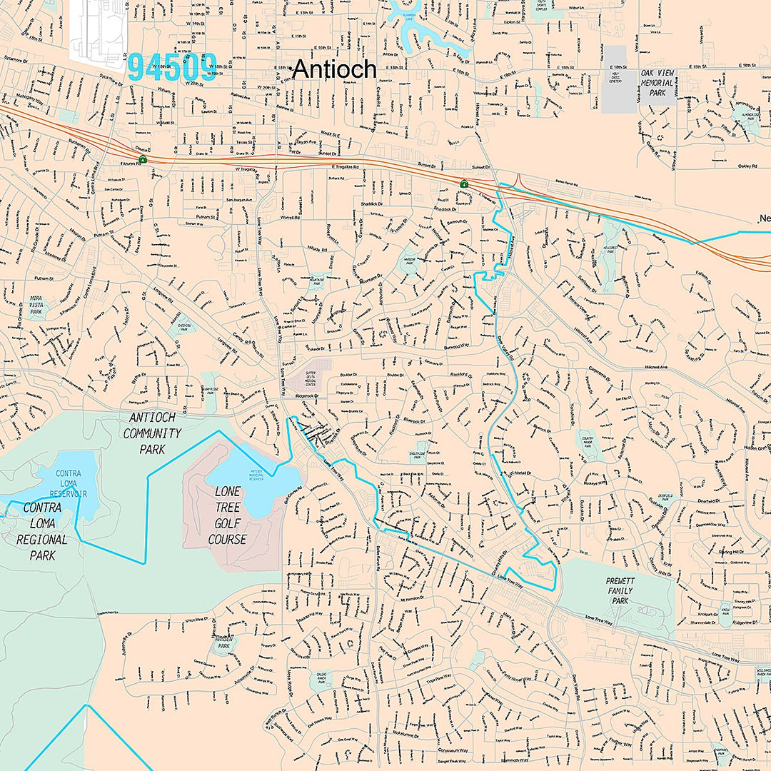 Premium Style Wall Map of Antioch, CA