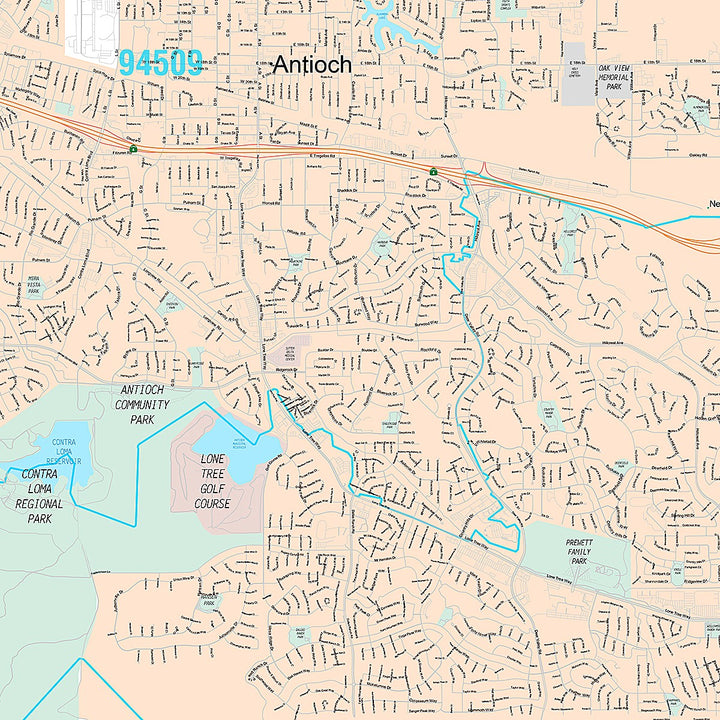 Premium Style Wall Map of Antioch, CA
