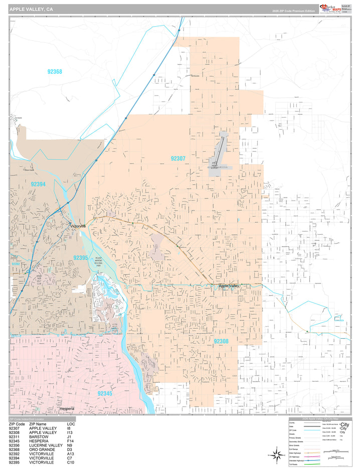 Premium Style Wall Map of Apple Valley, CA