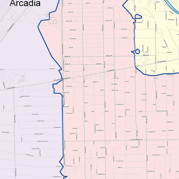 Color Cast Zip Code Style Wall Map of Arcadia, CA