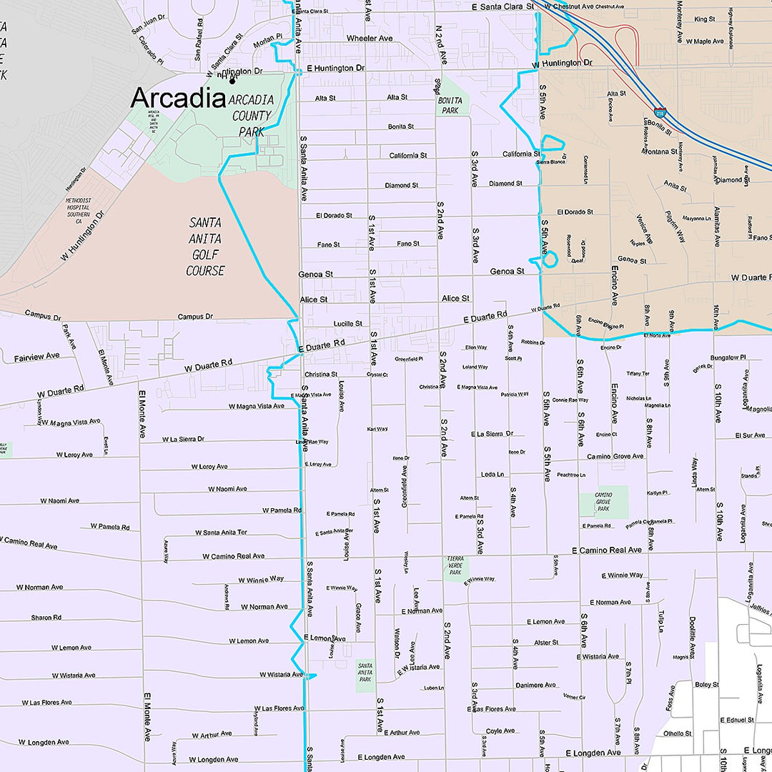 Premium Style Wall Map of Arcadia, CA