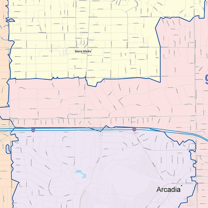 Color Cast Zip Code Style Wall Map of Arcadia, CA