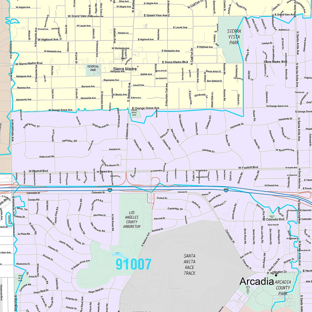 Premium Style Wall Map of Arcadia, CA