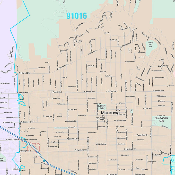 Premium Style Wall Map of Arcadia, CA