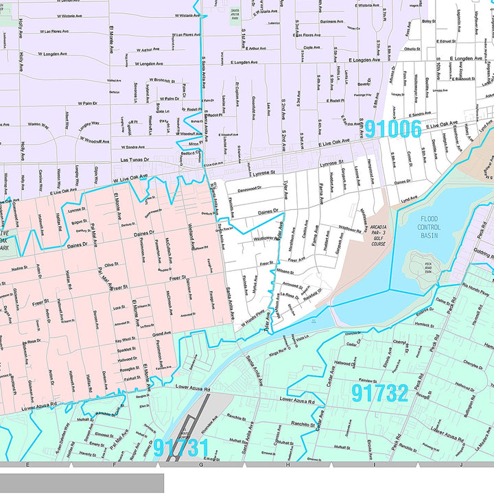 Premium Style Wall Map of Arcadia, CA