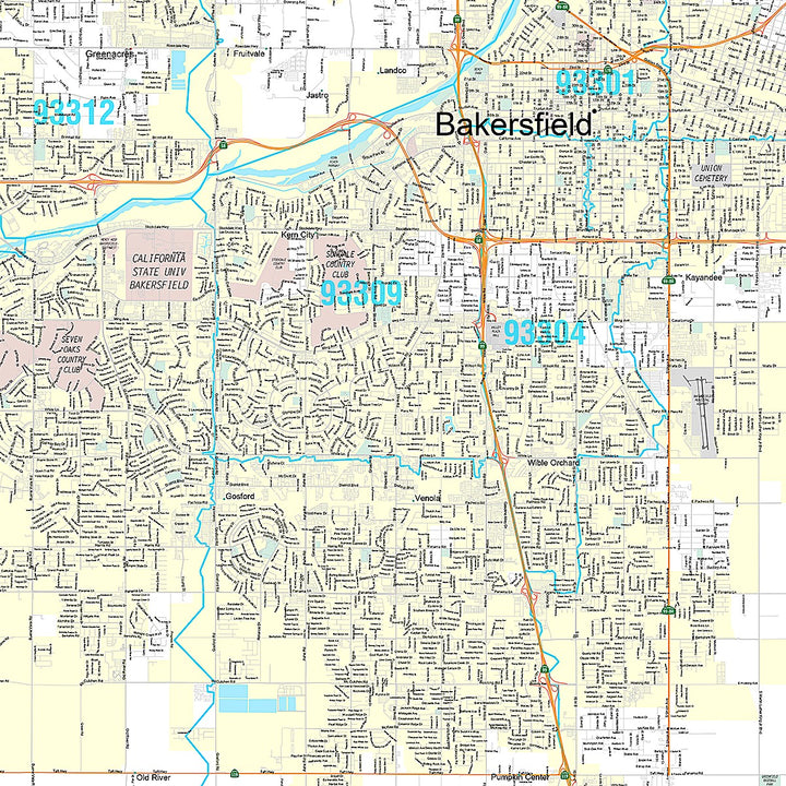Premium Style Wall Map of Bakersfield CA.