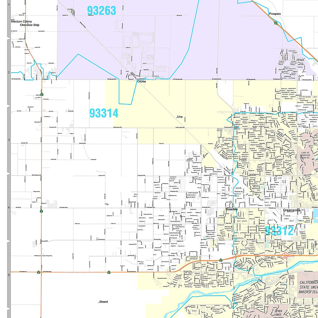 Premium Style Wall Map of Bakersfield CA.
