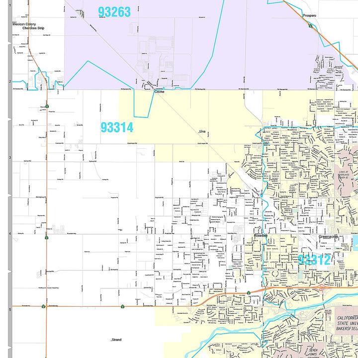 Premium Style Wall Map of Bakersfield CA.